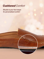 Shop Men Tan Stitched Block Design Pattern Back Open Slip On Loafer Shoes Online.