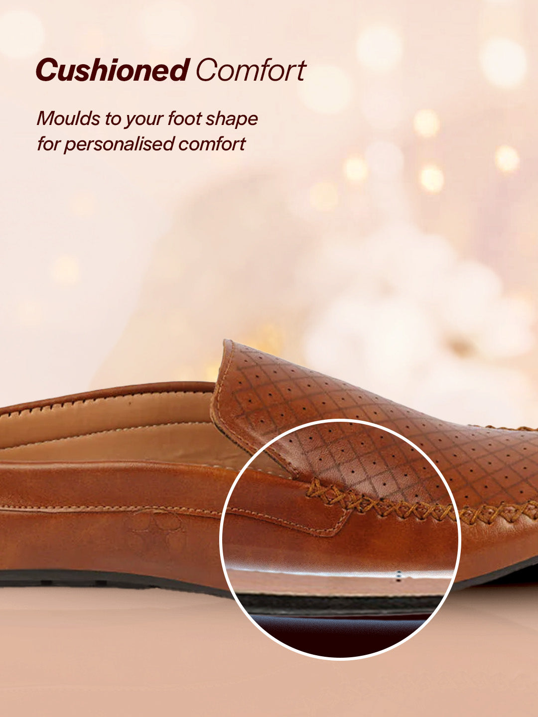 Shop Men Tan Stitched Block Design Pattern Back Open Slip On Loafer Shoes Online.