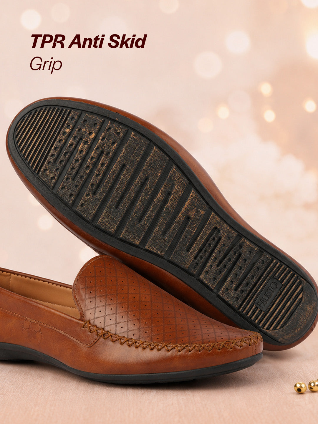 Shop Men Tan Stitched Block Design Pattern Back Open Slip On Loafer Shoes Online.