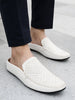 Men White Stitched Block Design Pattern Back Open Slip On Loafer Shoes