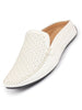 Men White Stitched Block Design Pattern Back Open Slip On Loafer Shoes