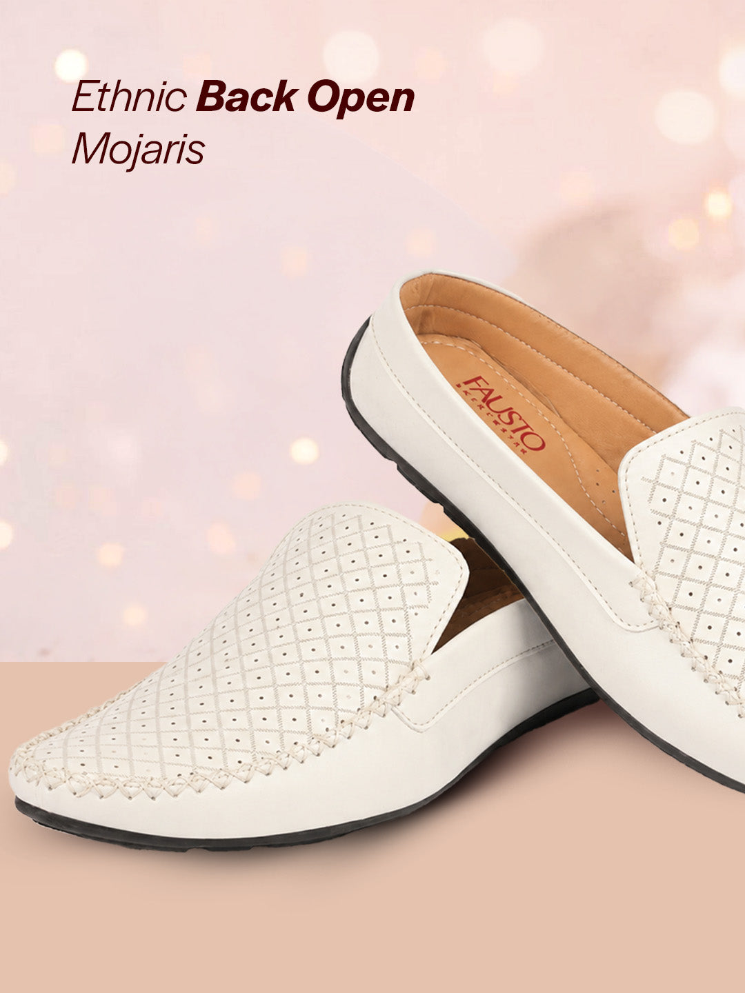 Shop Men White Stitched Block Design Pattern Back Open Slip On Loafer Shoes Online.