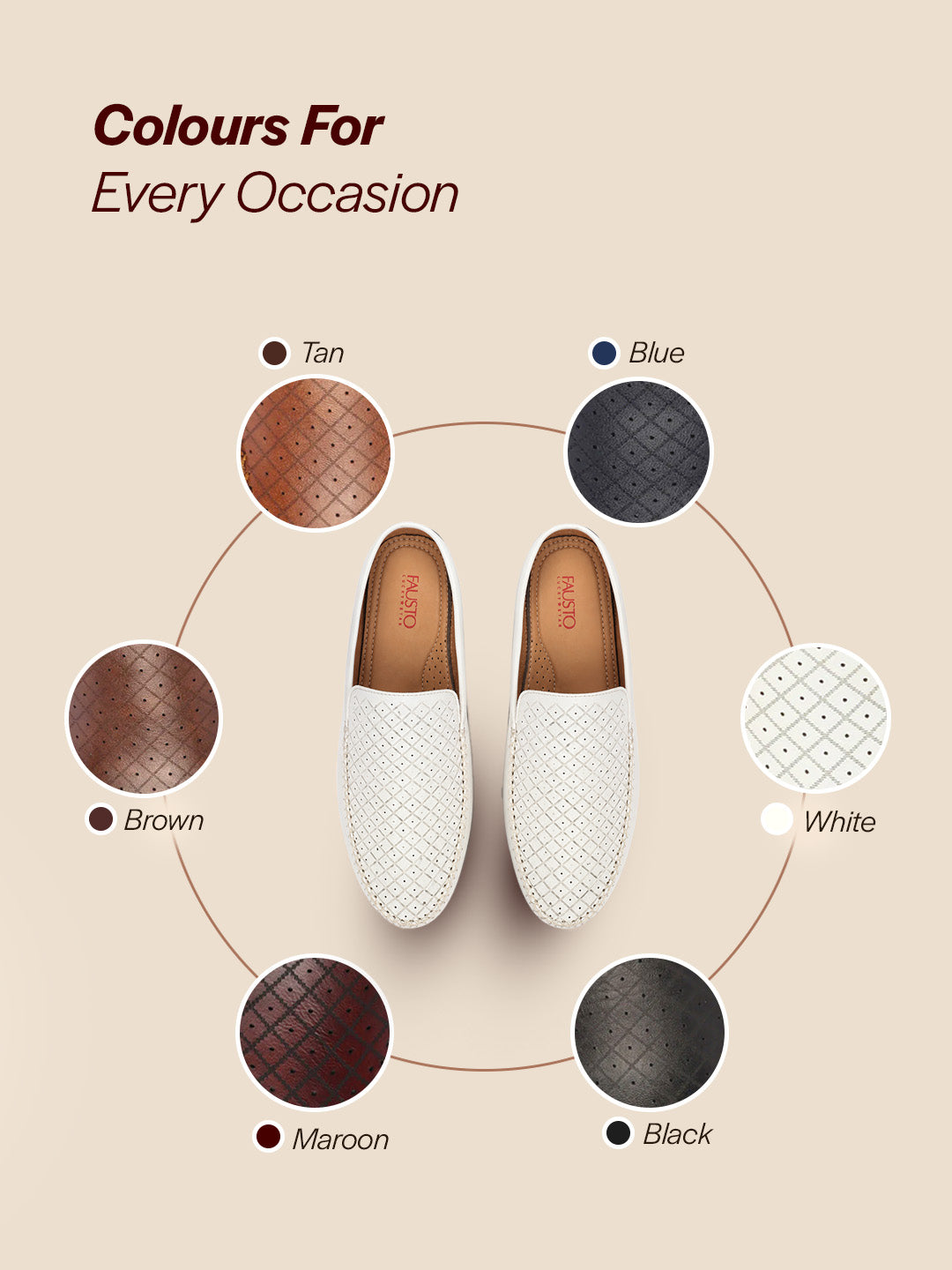 Shop Men White Stitched Block Design Pattern Back Open Slip On Loafer Shoes Online.
