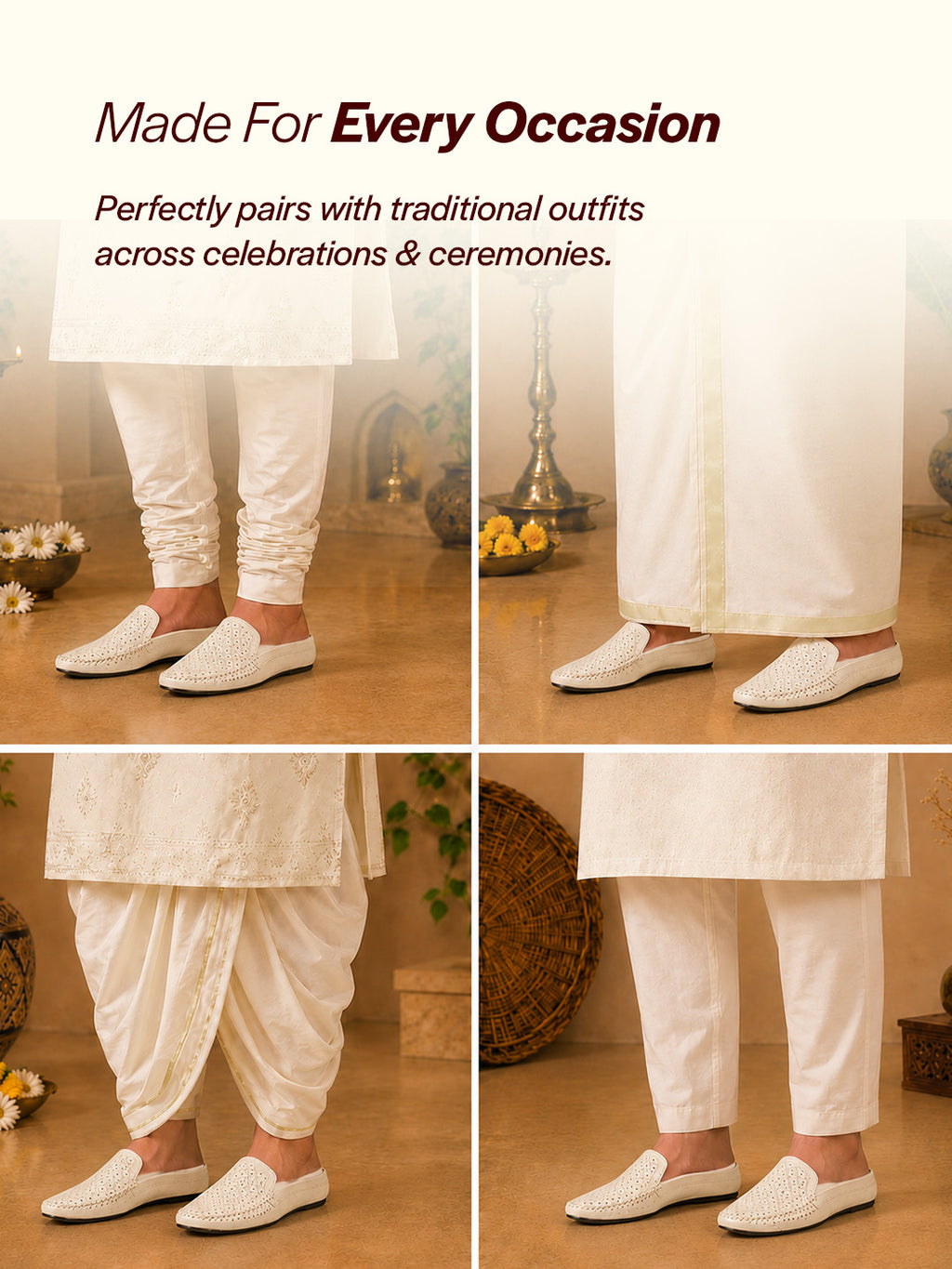 Shop Men White Stitched Block Design Pattern Back Open Slip On Loafer Shoes Online.