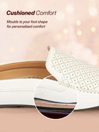 Shop Men White Stitched Block Design Pattern Back Open Slip On Loafer Shoes Online.