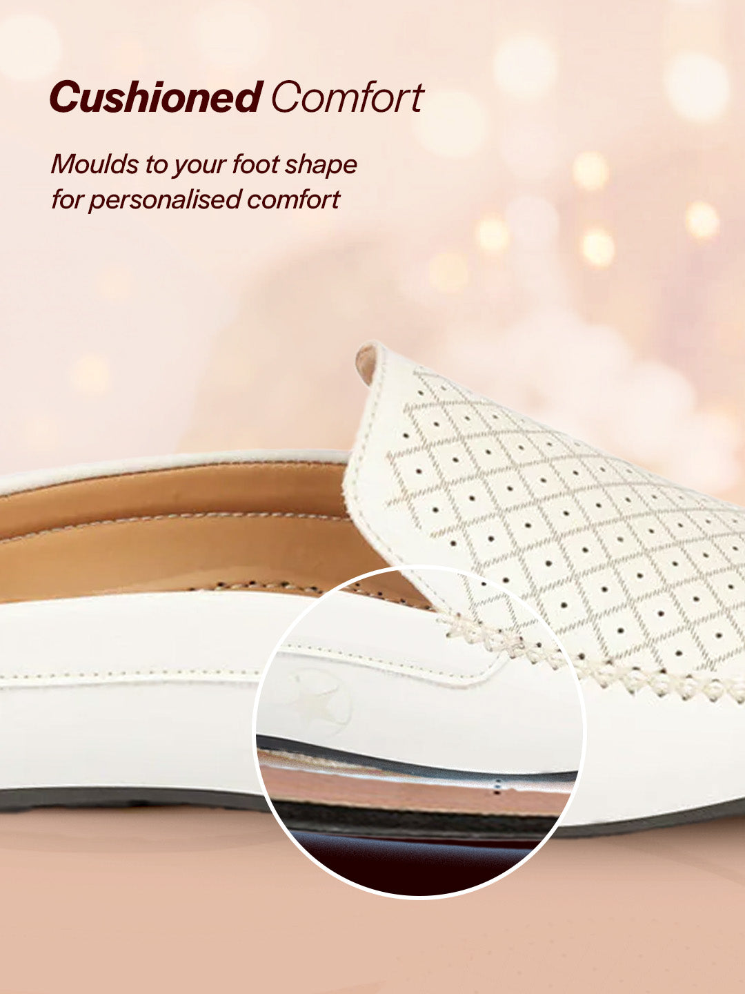 Shop Men White Stitched Block Design Pattern Back Open Slip On Loafer Shoes Online.