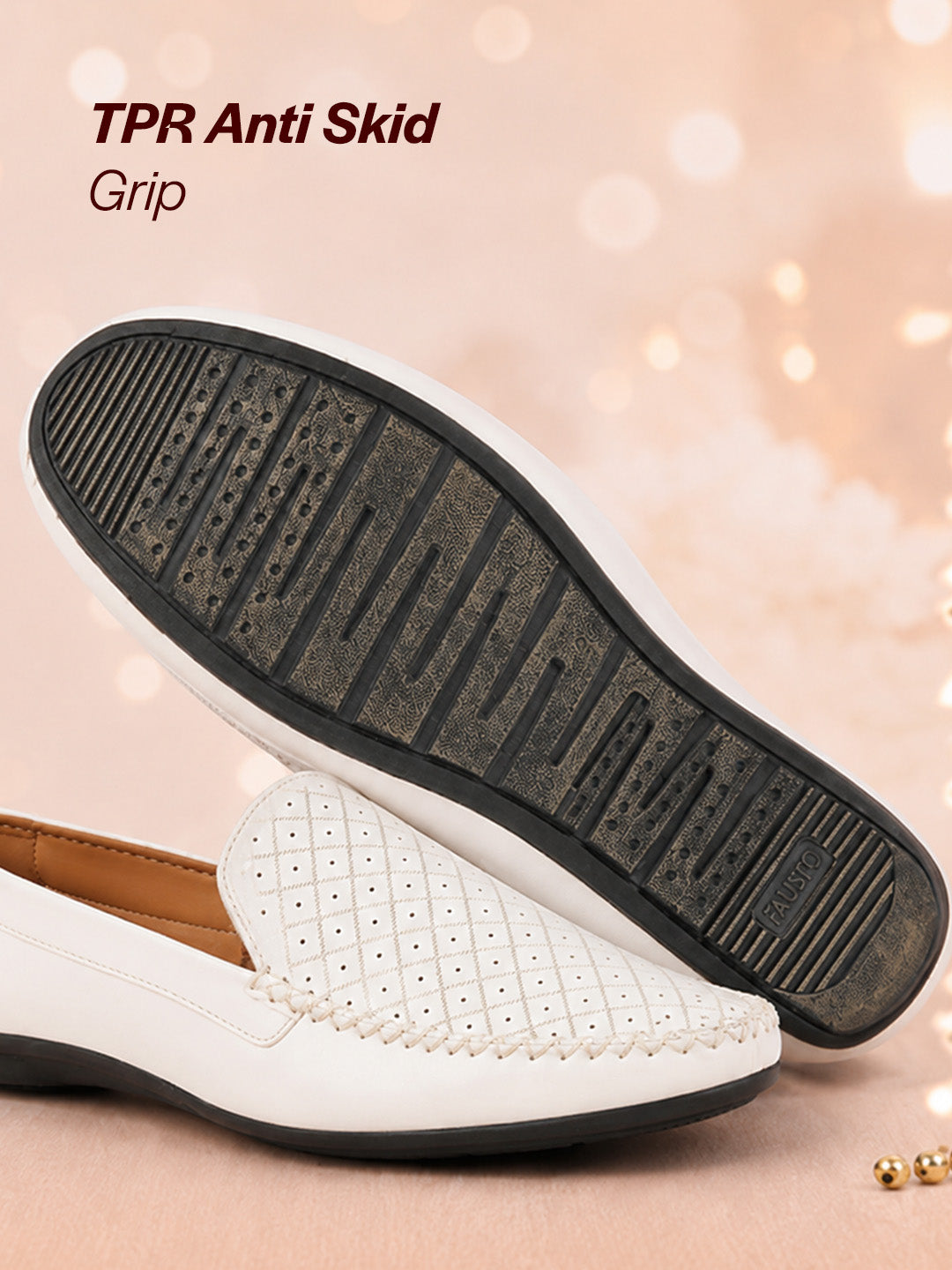 Shop Men White Stitched Block Design Pattern Back Open Slip On Loafer Shoes Online.
