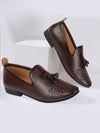 Shop Men Brown Tassel Knitted Design Broad Feet Slip On Ethnic Wedding Juttis and Mojaris Online.