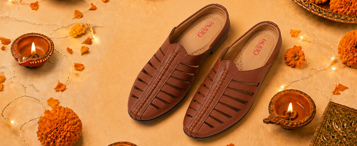Men Brown Laser Cut Design Back Open Evening Party Ethnic Jutis and Mojaris