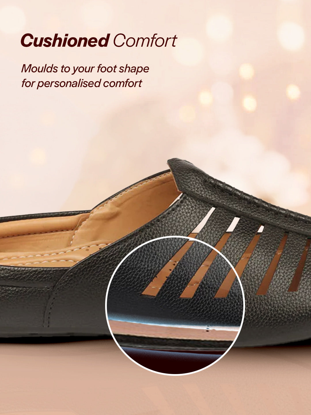 Men Black Laser Cut Design Back Open Evening Party Ethnic Mules Slip On Shoes