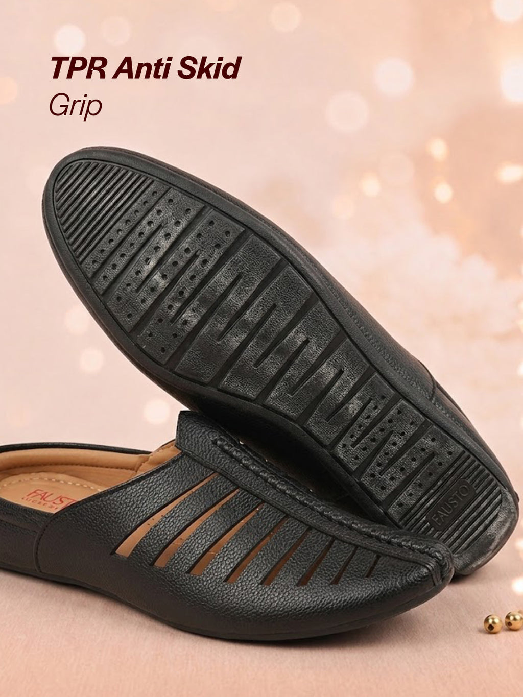 Men Black Laser Cut Design Back Open Evening Party Ethnic Mules Slip On Shoes
