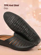 Men Black Laser Cut Design Back Open Evening Party Ethnic Mules Slip On Shoes