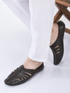 men brown laser cut design back open evening party ethnic mules slip on shoes