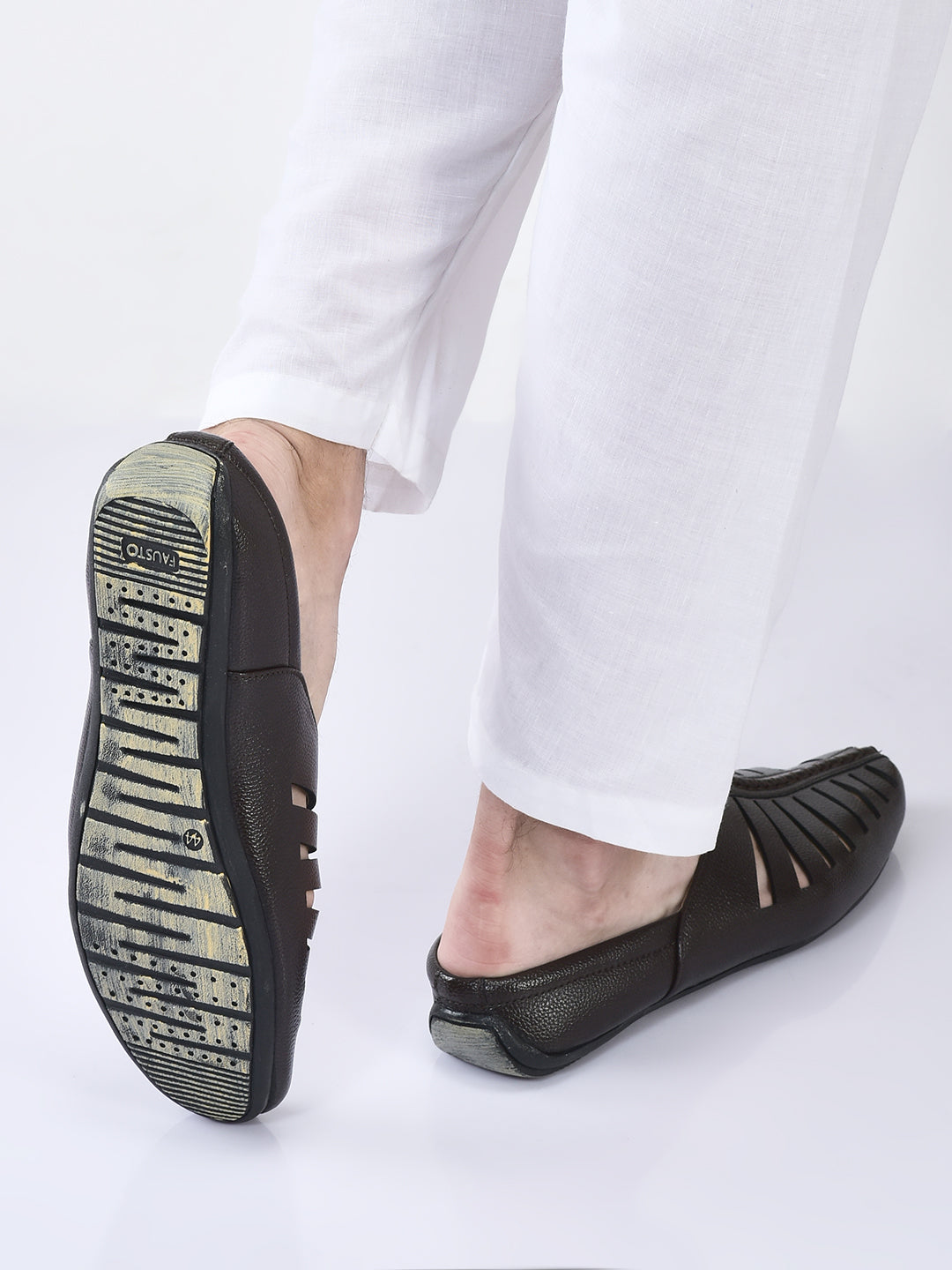 men brown laser cut design back open evening party ethnic mules slip on shoes