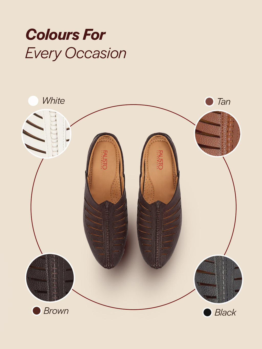 men brown laser cut design back open evening party ethnic mules slip on shoes