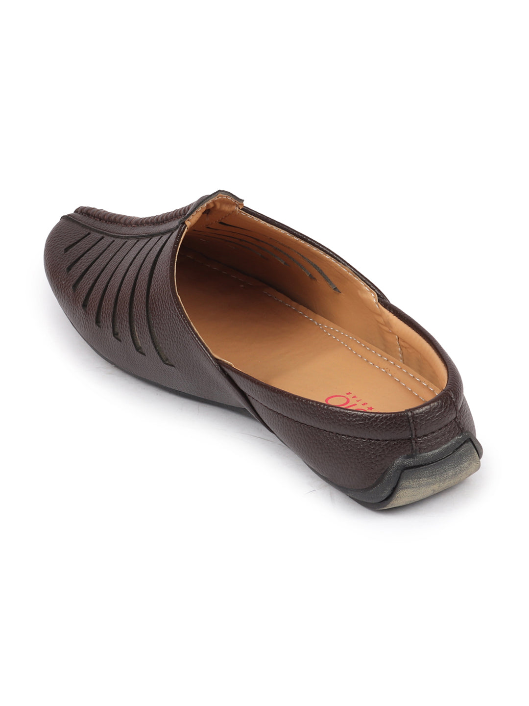 Men Brown Laser Cut Design Back Open Evening Party Ethnic Jutis and Mojaris