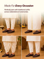 men brown laser cut design back open evening party ethnic mules slip on shoes