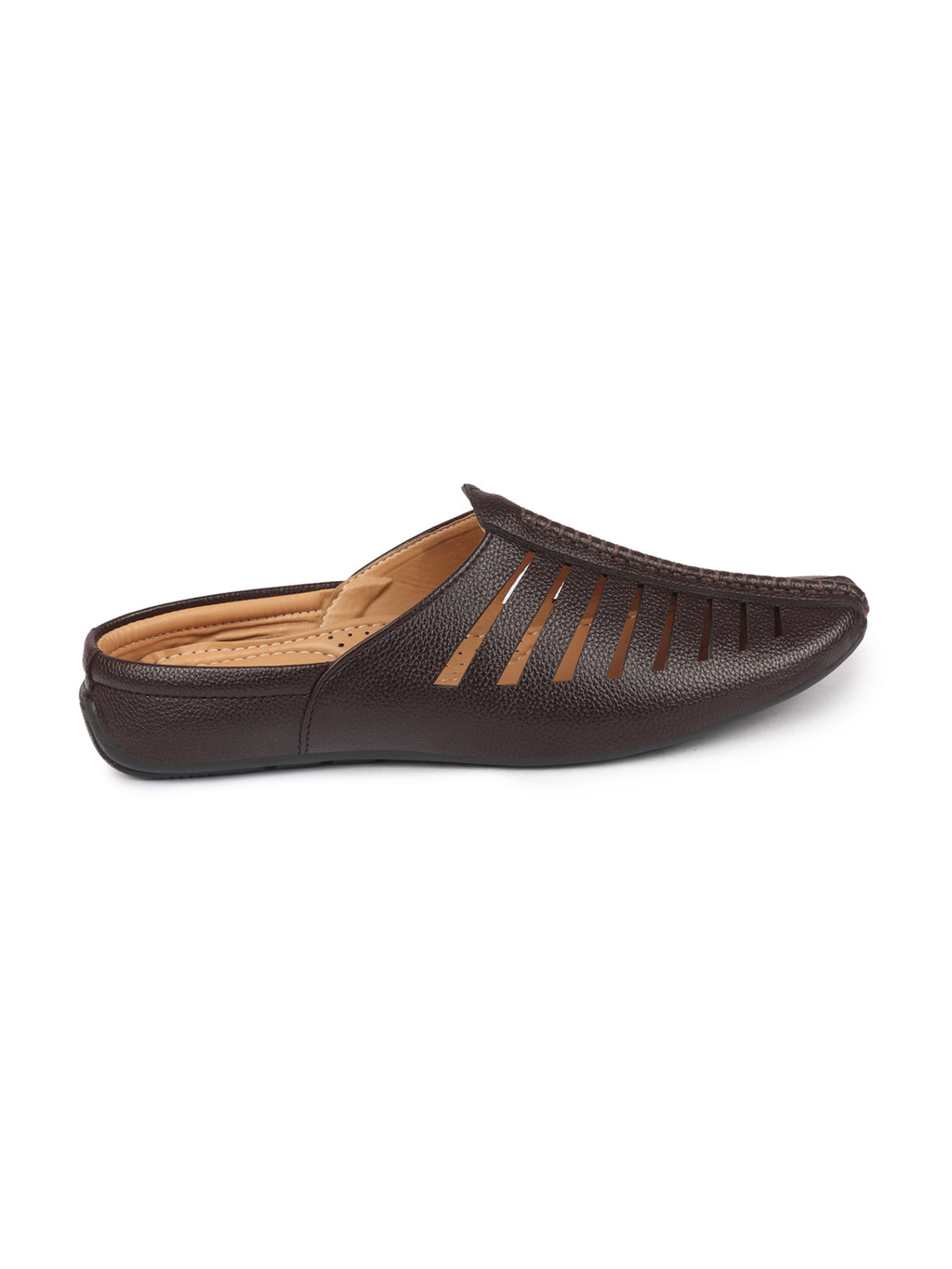 Men Brown Laser Cut Design Back Open Evening Party Ethnic Jutis and Mojaris