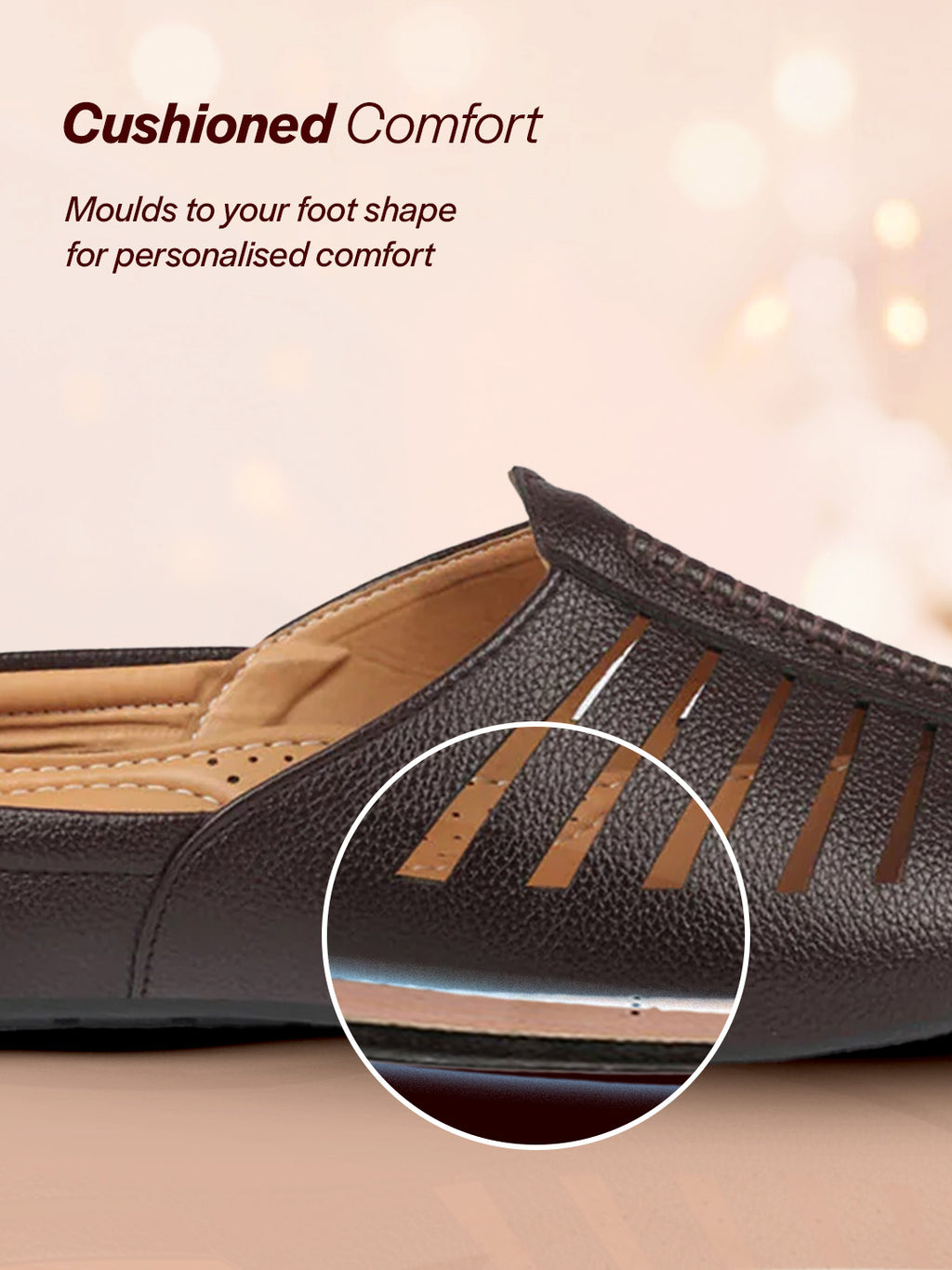 men brown laser cut design back open evening party ethnic mules slip on shoes