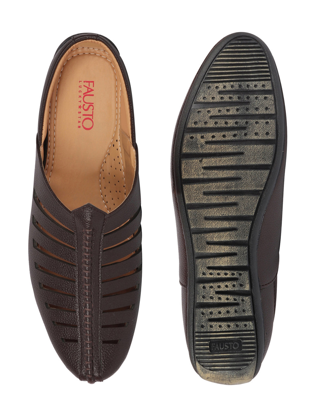 Men Brown Laser Cut Design Back Open Evening Party Ethnic Jutis and Mojaris