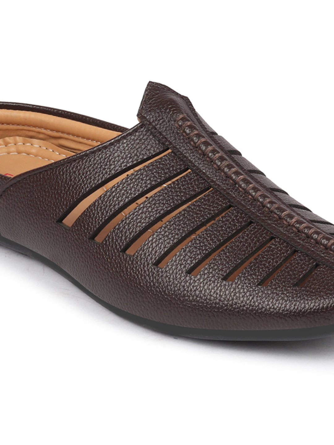 Men Brown Laser Cut Design Back Open Evening Party Ethnic Jutis and Mojaris
