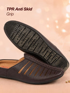 men brown laser cut design back open evening party ethnic mules slip on shoes
