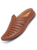 Men Tan Laser Cut Design Back Open Evening Party Ethnic Mules Slip On Shoes