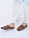 men tan laser cut design back open evening party ethnic mules slip on shoes
