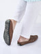 men tan laser cut design back open evening party ethnic mules slip on shoes