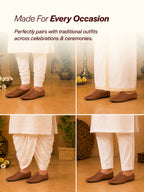 men tan laser cut design back open evening party ethnic mules slip on shoes