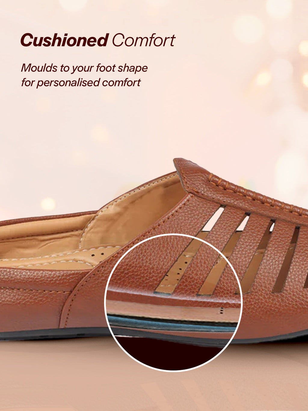 men tan laser cut design back open evening party ethnic mules slip on shoes