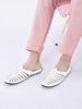 Men White Laser Cut Design Back Open Evening Party Ethnic Mules Slip On Shoes
