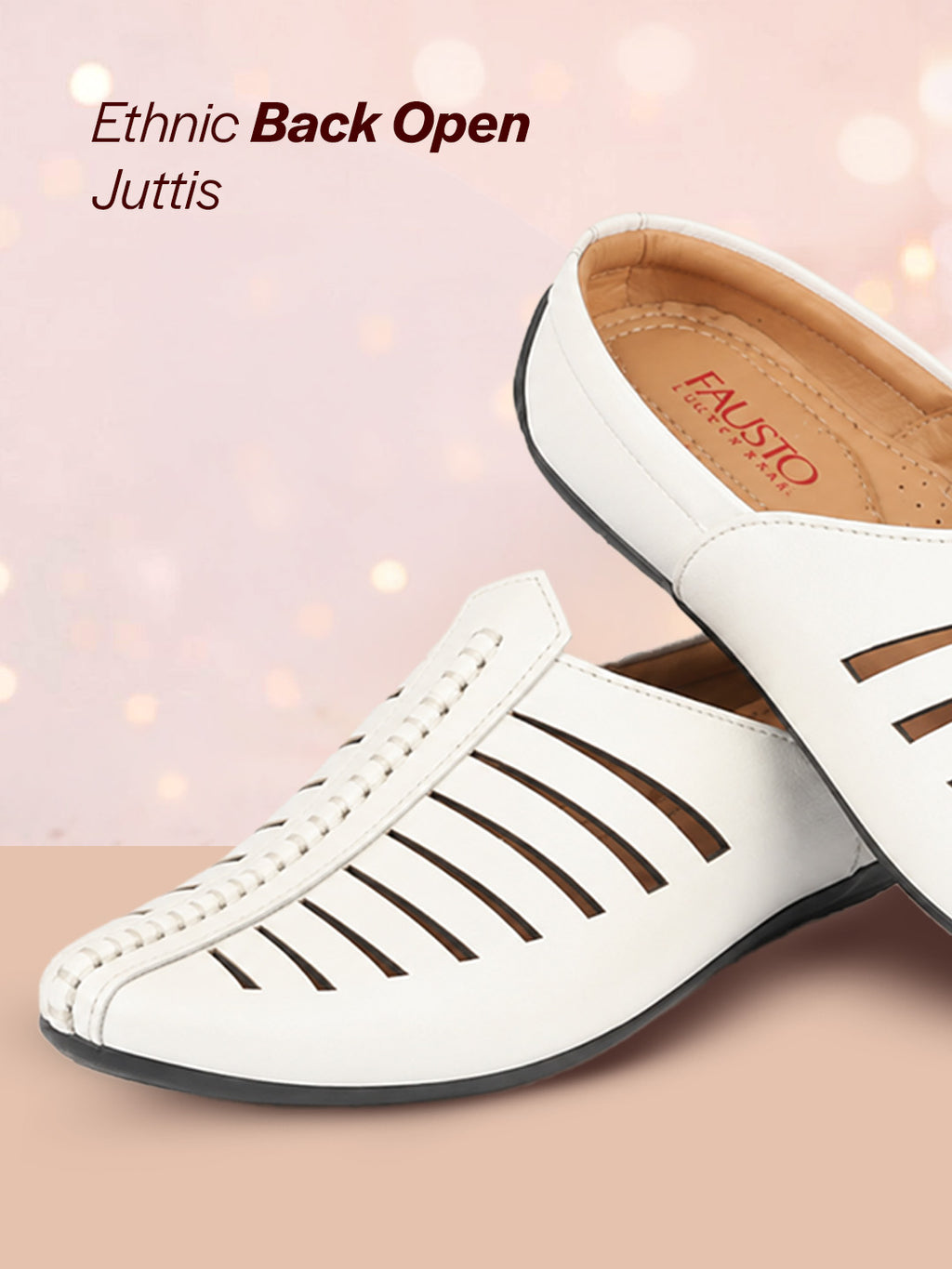men white laser cut design back open evening party ethnic mules slip on shoes