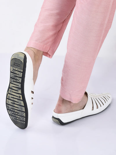 men white laser cut design back open evening party ethnic mules slip on shoes