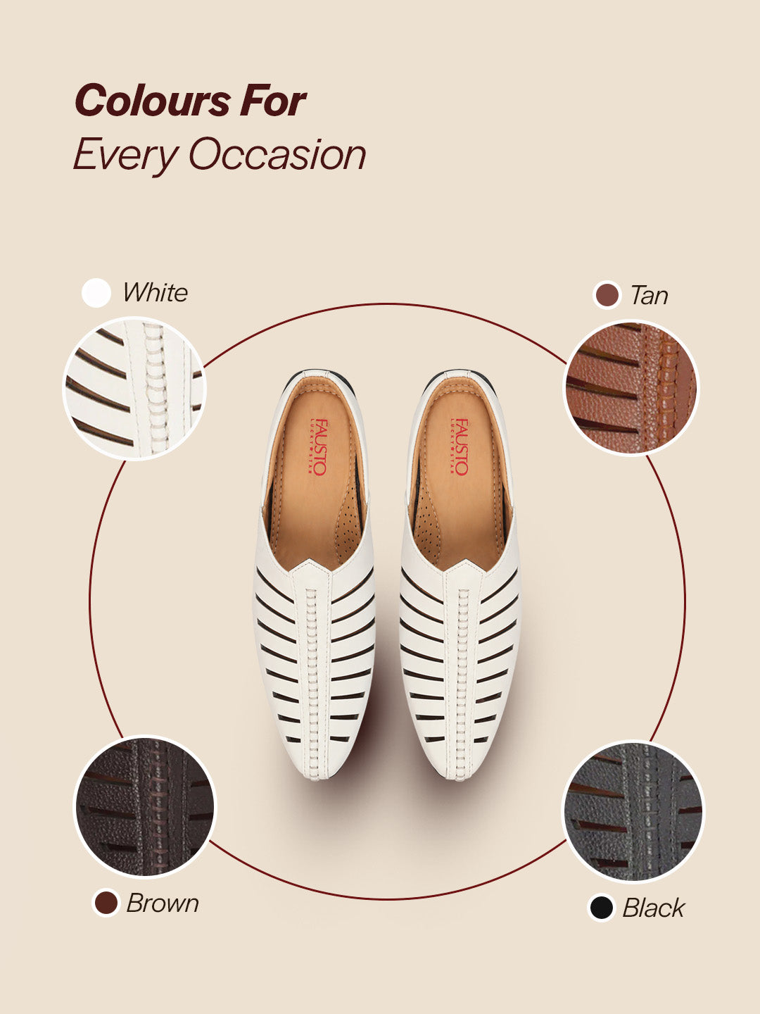 men white laser cut design back open evening party ethnic mules slip on shoes