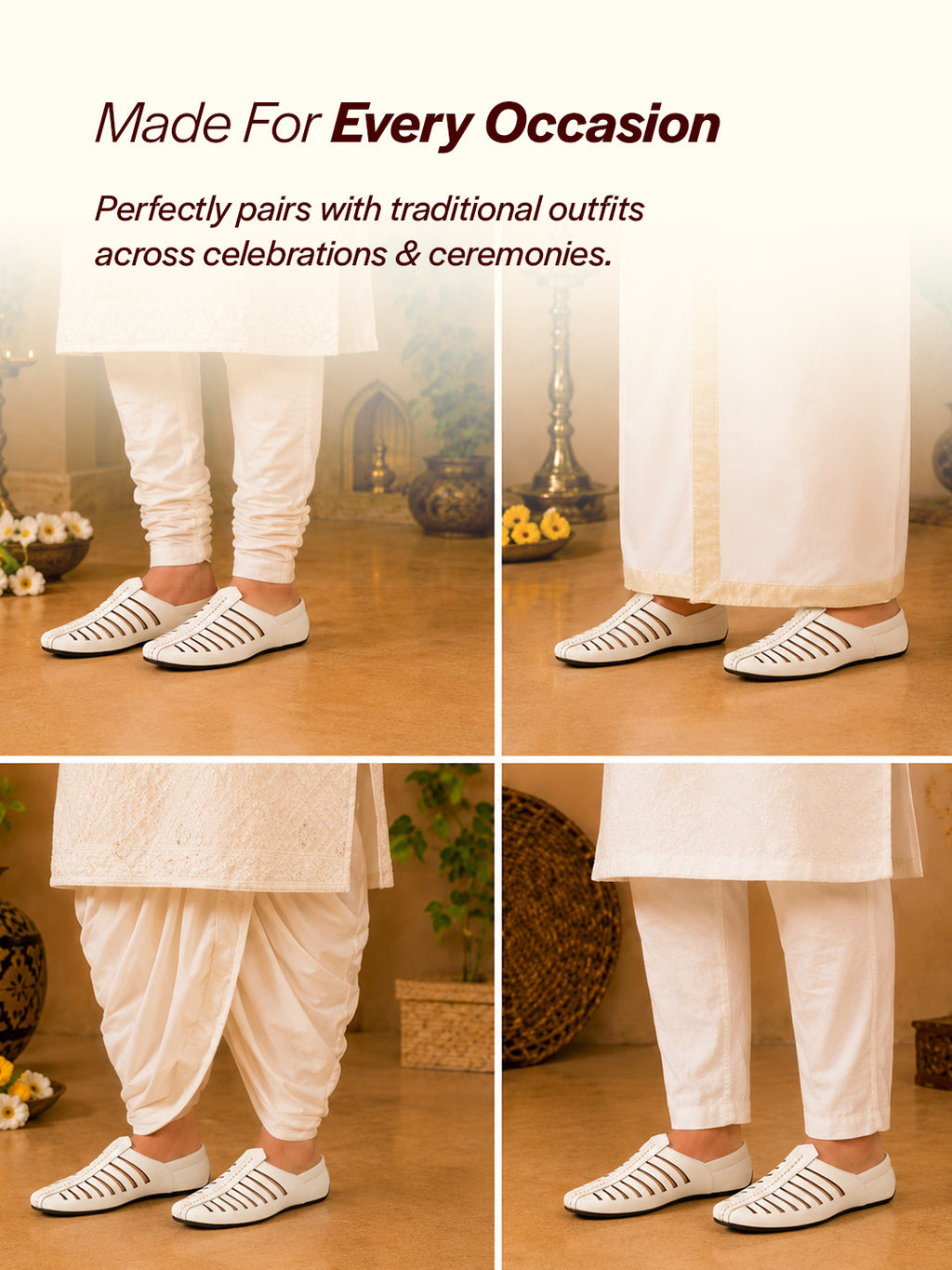 men white laser cut design back open evening party ethnic mules slip on shoes