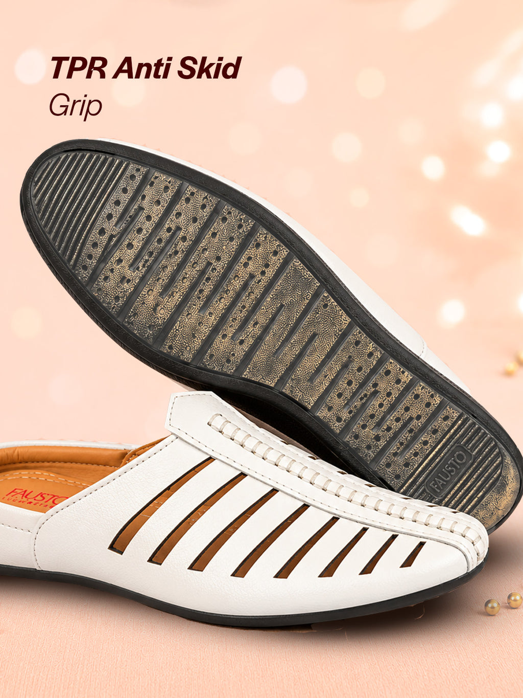 men white laser cut design back open evening party ethnic mules slip on shoes