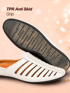 men white laser cut design back open evening party ethnic mules slip on shoes