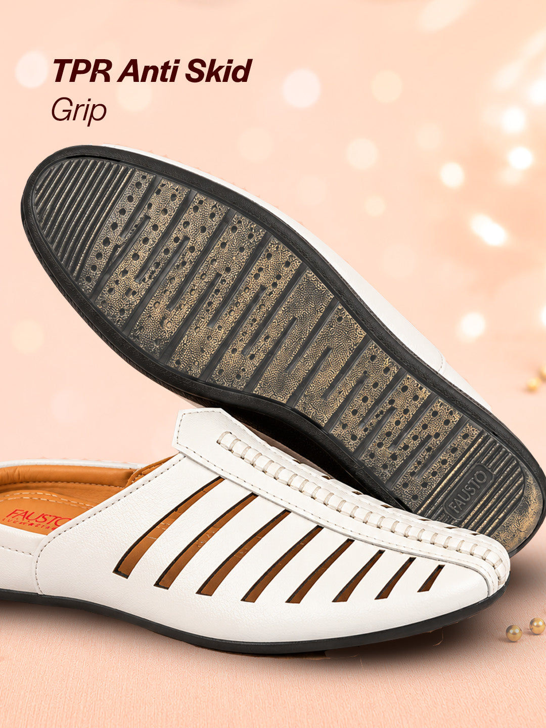 men white laser cut design back open evening party ethnic mules slip on shoes