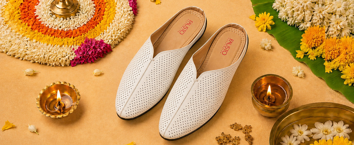 Men Tan Back Open Perforated Design Ethnic Party Wedding Mules Slip On Shoes