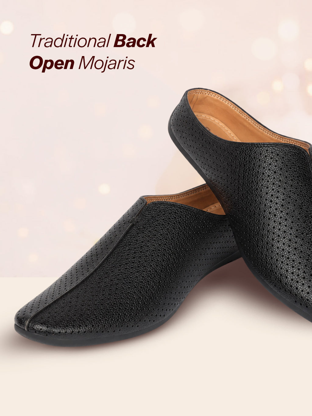 Shop Men Black Back Open Perforated Design Ethnic Party Wedding Mules Slip On Shoes Online.