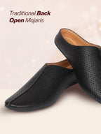 Shop Men Black Back Open Perforated Design Ethnic Party Wedding Mules Slip On Shoes Online.