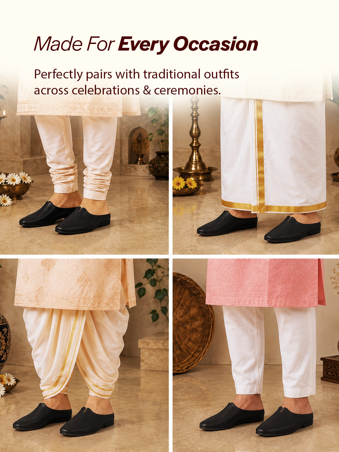 Shop Men Black Back Open Perforated Design Ethnic Party Wedding Mules Slip On Shoes Online.