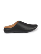 Men Black Back Open Perforated Design Ethnic Party Wedding Mules Slip On Shoes