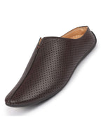 men brown back open perforated design ethnic party wedding mules slip on shoes