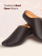 Shop Men Brown Back Open Perforated Design Ethnic Party Wedding Mules Slip On Shoes Online.