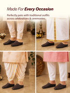 Shop Men Brown Back Open Perforated Design Ethnic Party Wedding Mules Slip On Shoes Online.