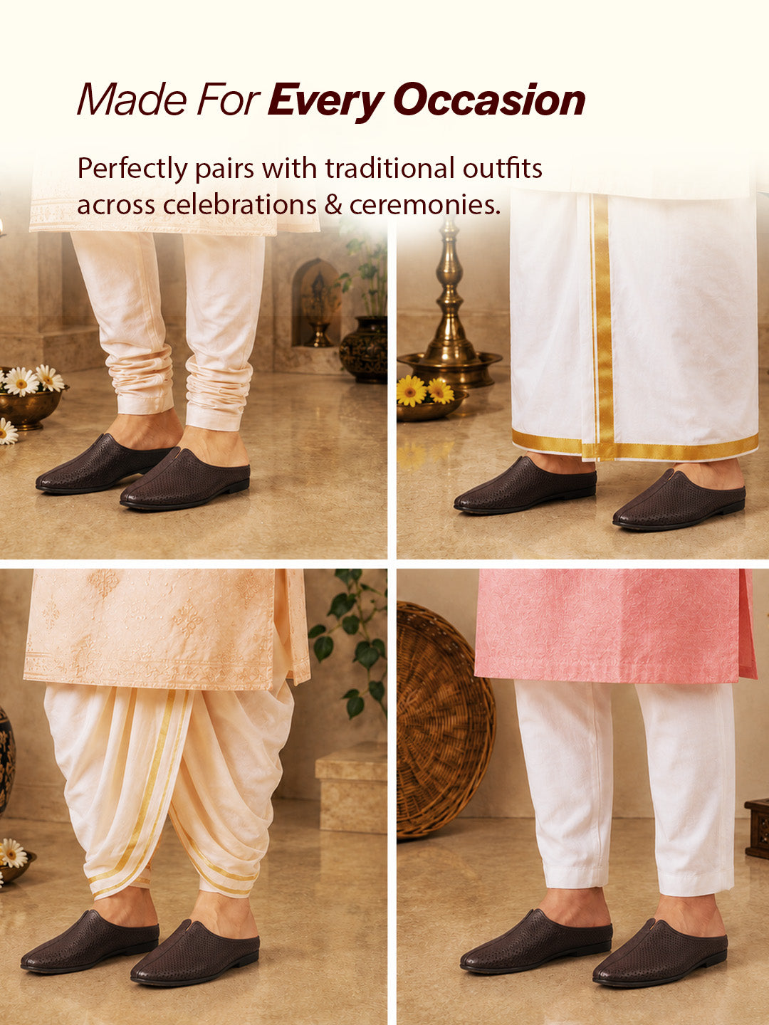 Shop Men Brown Back Open Perforated Design Ethnic Party Wedding Mules Slip On Shoes Online.