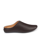 Men Brown Back Open Perforated Design Ethnic Party Wedding Mules Slip On Shoes