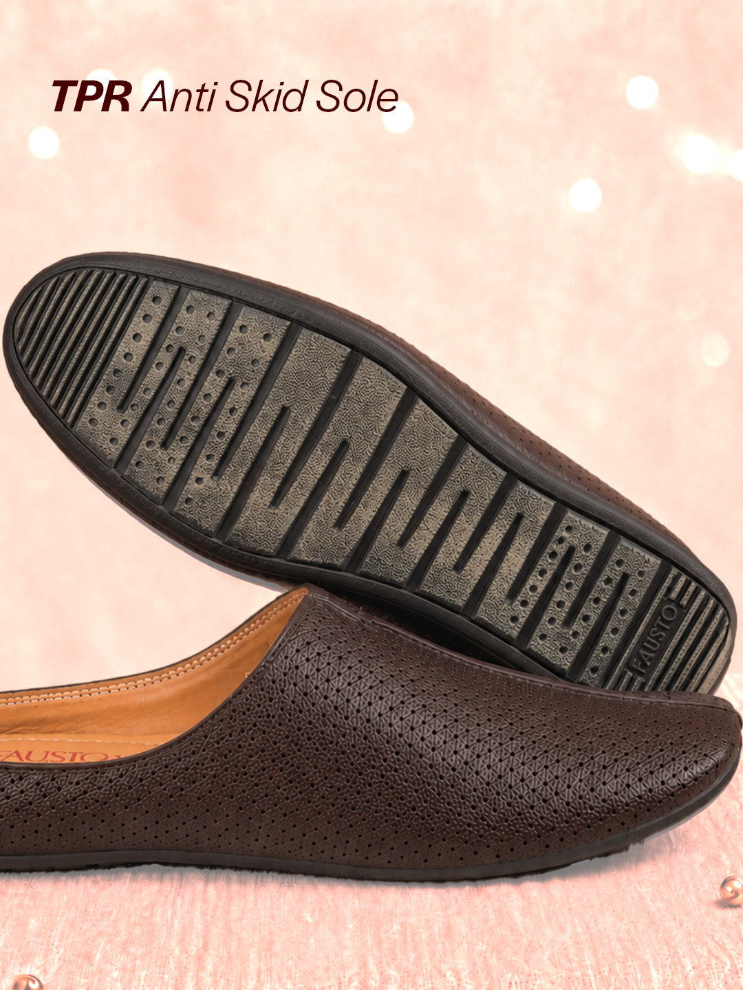 Shop Men Brown Back Open Perforated Design Ethnic Party Wedding Mules Slip On Shoes Online.